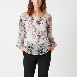 White House Black Market Blouse Women’s S Floral Off Shoulder Top
